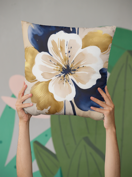 Floral Gold & Navy Square Pillow