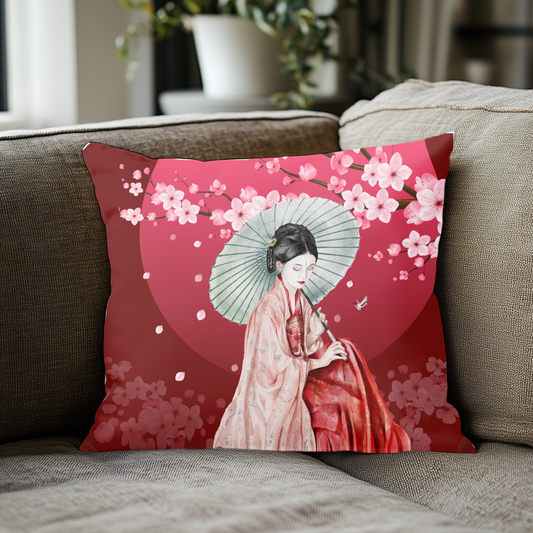 Cherry Blossoms Cherry Moon Faux Suede Square Pillow