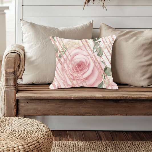 Kissed by a Rose Gold Faux Suede Square Pillow