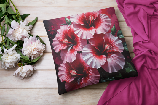 Hibiscus Bloom Faux Suede Square Pillow