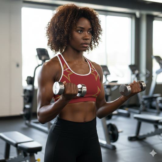 Red with Gold Accents Sports Bra (AOP)