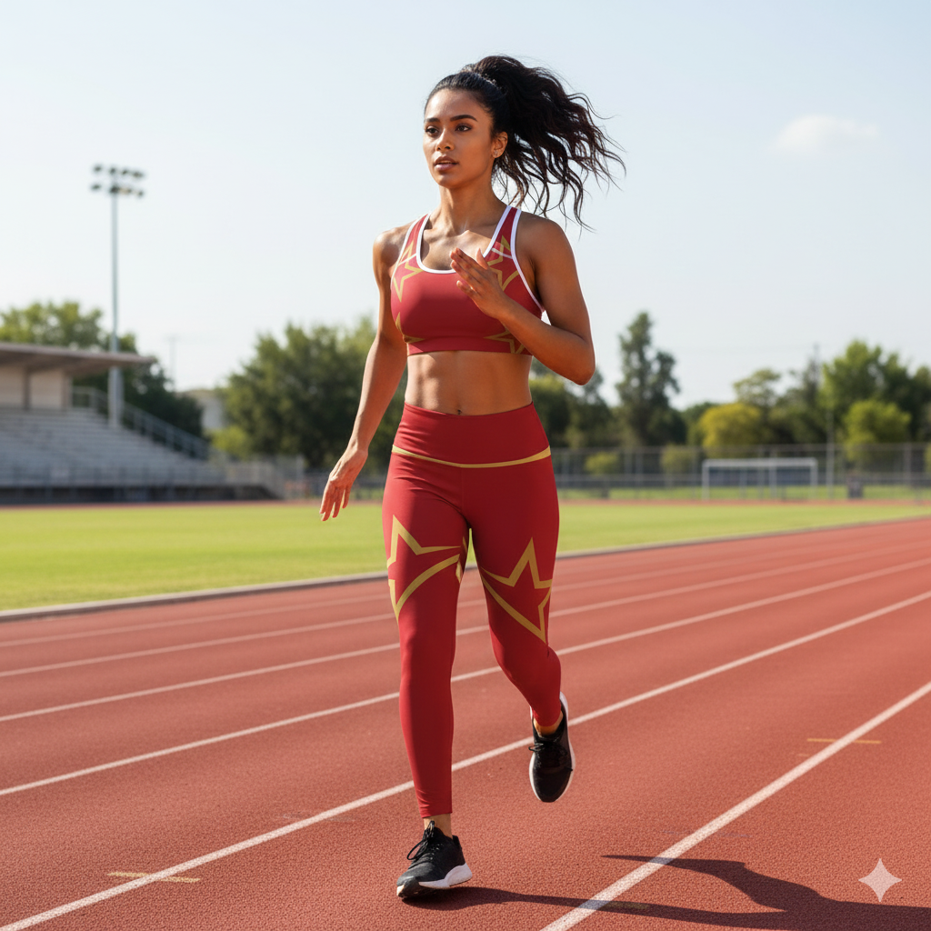 Red with Gold Accents Women's Cut & Sew Casual Leggings (AOP)