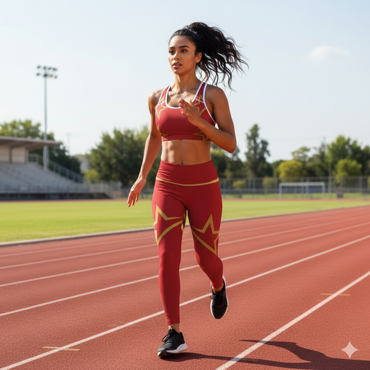 Red with Gold Accents Women's Cut & Sew Casual Leggings (AOP)