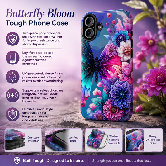 Butterfly Bloom Tough Phone Case — Floral Protective Phone Cover