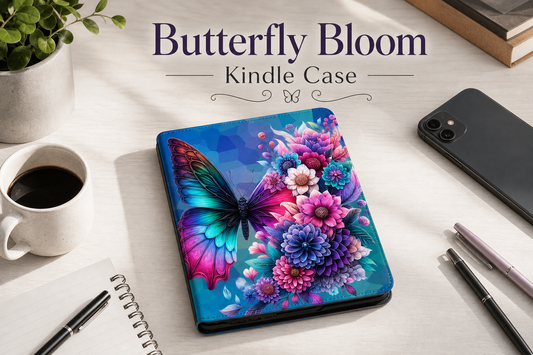Butterfly Bloom Kindle Case – Colorful Hardcover E-Reader Sleeve