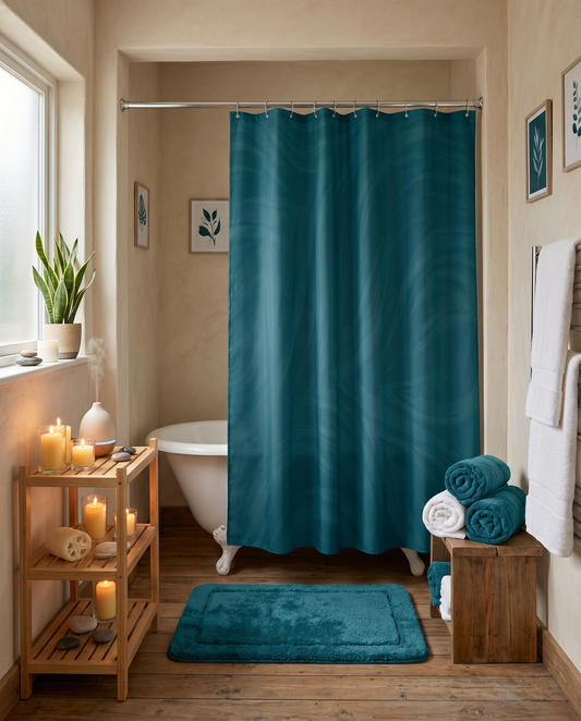 Teal Wave Shower Curtain — Modern Ocean-Inspired Bathroom Decor