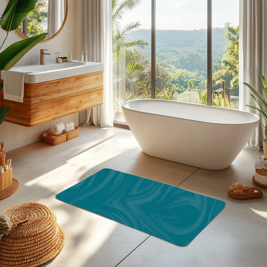 Teal Wave Bath Mat — Plush Absorbent Bathroom Rug