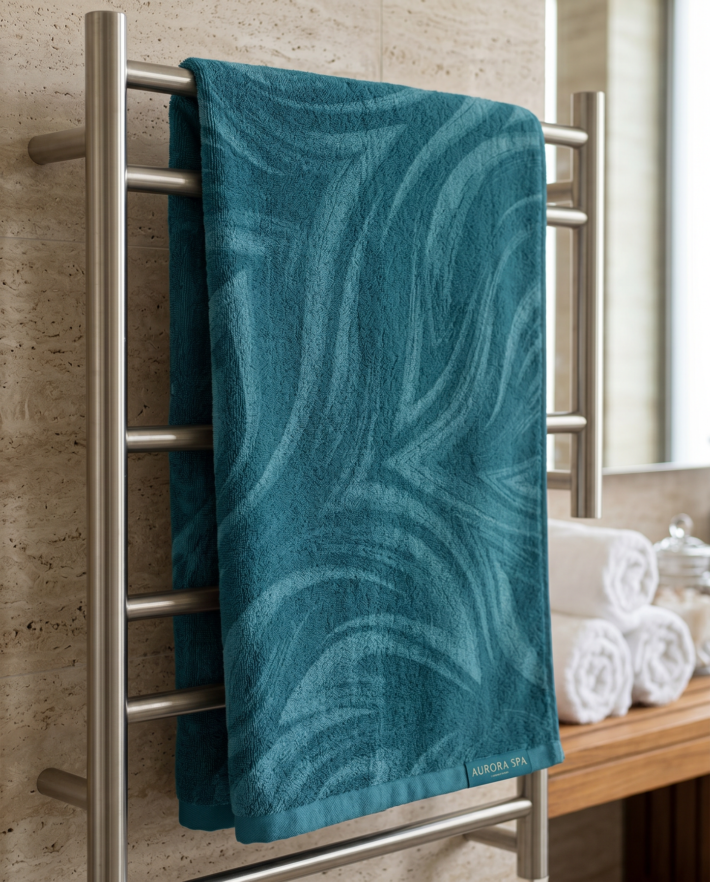 Teal Wave Towel — Soft Mink-Cotton Swirl Design