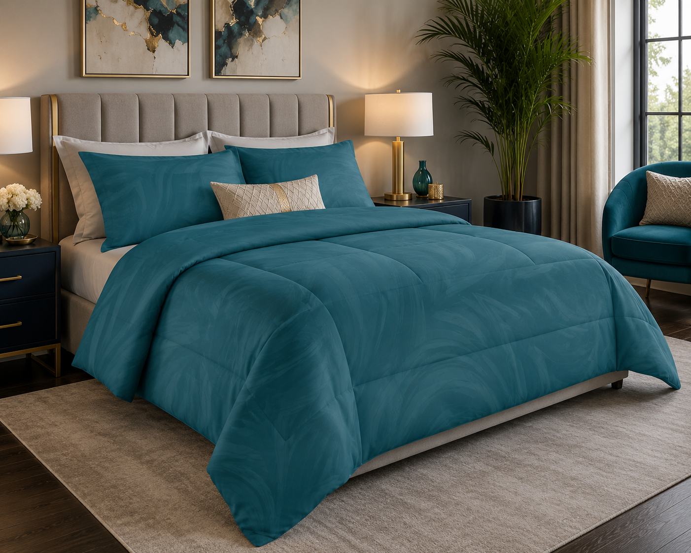 Teal Wave Comforter – Modern Minimal Bedroom Bedding