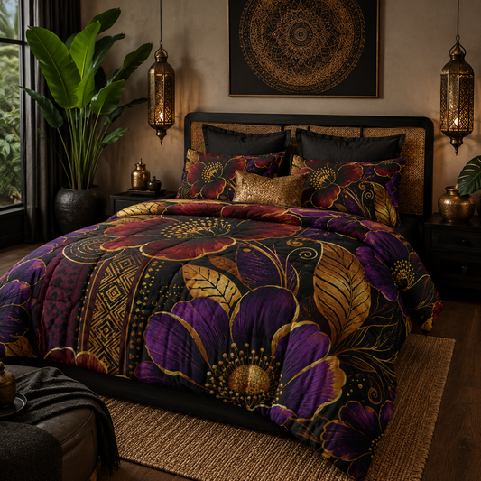 Zuri Garden Comforter - Purple & Burgundy Gold Garden Bedding