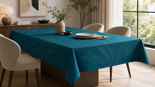 Teal Wave Tablecloth – Elegant Marble-Effect Dining Linen