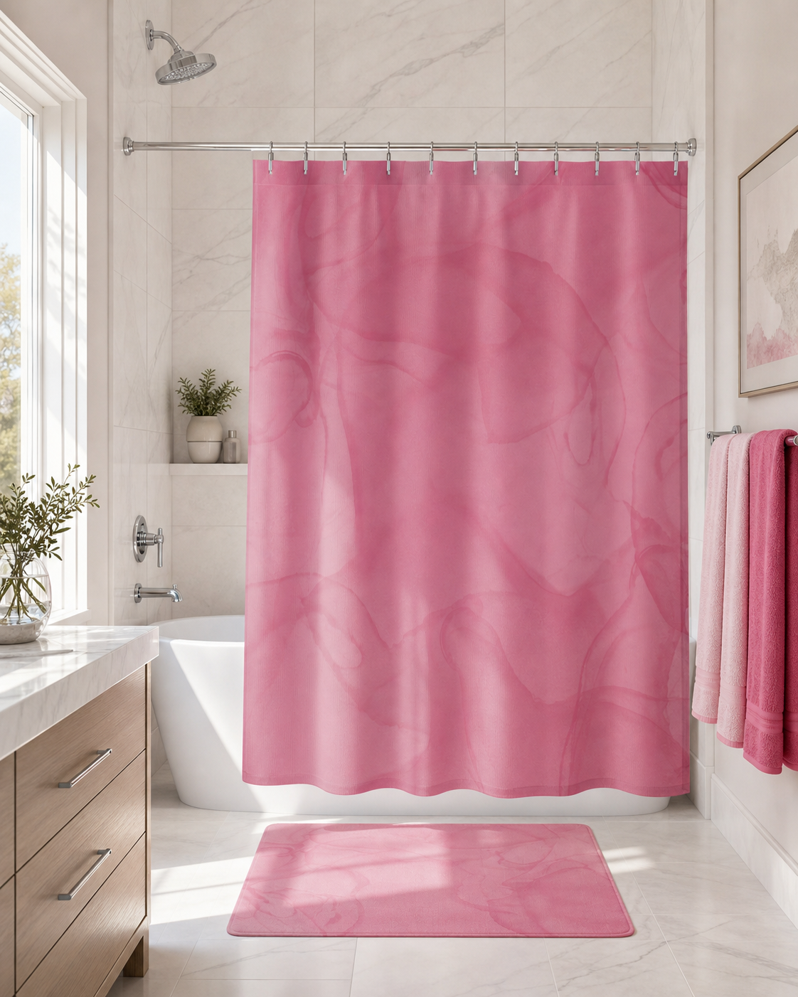 Blush Pink Shower Curtain – Elegant Marble Bath Decor