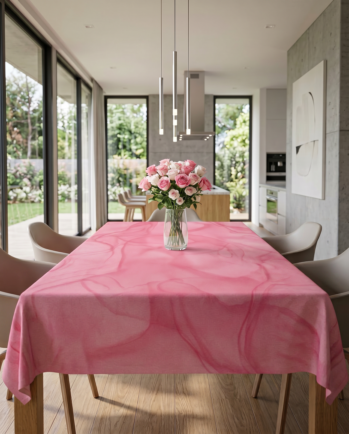 Blush Pink Tablecloth – Soft Watercolor Dining Linen