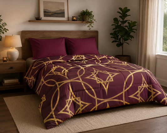 Gilded Geometric Comforter — Burgundy & Gold Luxury Duvet Cover