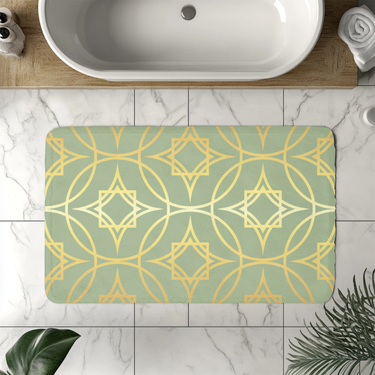 Gilded Geometric Bath Mat – Sage Green and Gold Shower Rug