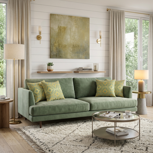 Gilded Geometric Decorative Pillow — Sage Green & Gold Luxe Throw Pillow