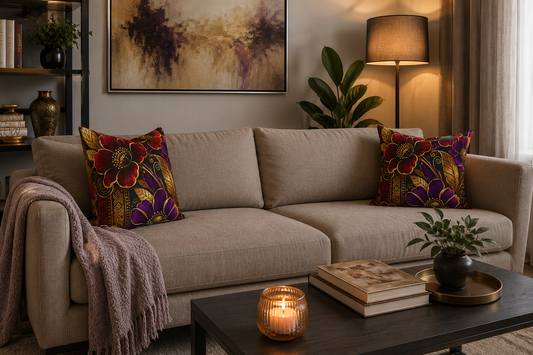 Zuri Garden Decorative Pillow — Rich Burgundy & Purple Garden Accent