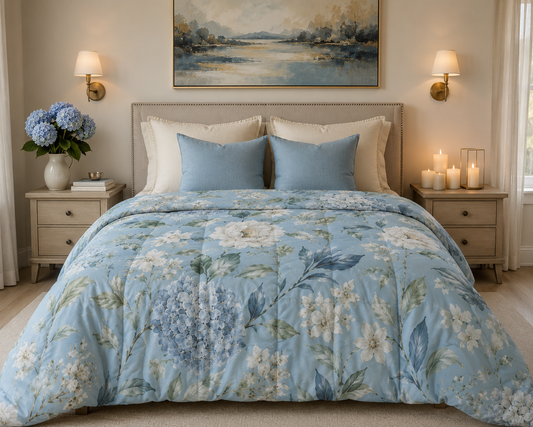 Blue Vintage Hydrangea & Peony Bedding