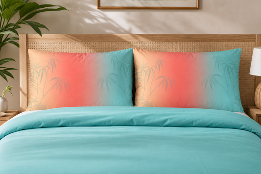 TropiCalm Bamboo Gradient Microfiber Pillowcase — Coral to Aqua Ombre