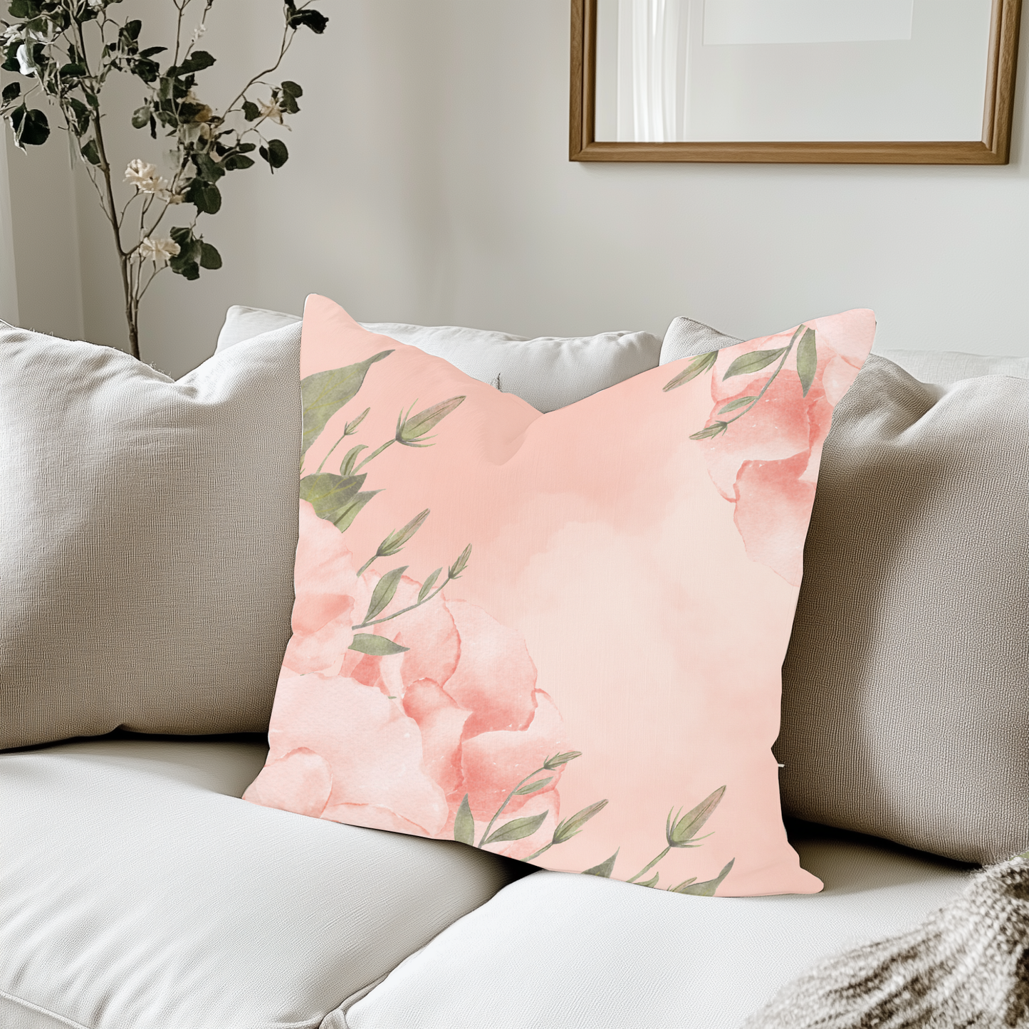 Peachy Keen Faux Suede Square Pillow