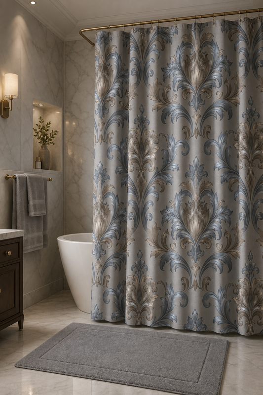 Elegant Blue Gray Damask Shower Curtain — Classic Vintage Bathroom Decor