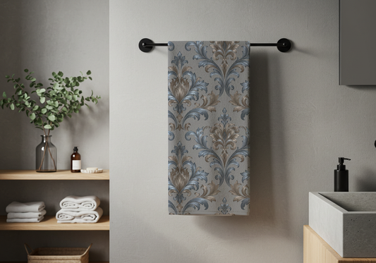Elegant Blue Gray Damask Mink Cotton Towel