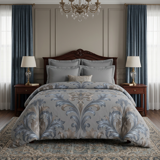 Elegant Blue Gray Damask Motif Bedding
