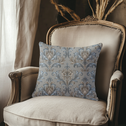 Elegant Blue Gray Damask Throw Pillows