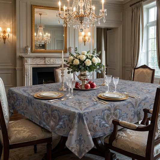 Elegant Blue Gray Damask Motif Table Linen