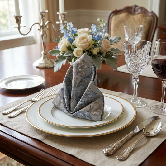 Elegant Blue Gray Damask Motif Cloth Napkins (Set of 4) — Table Linens