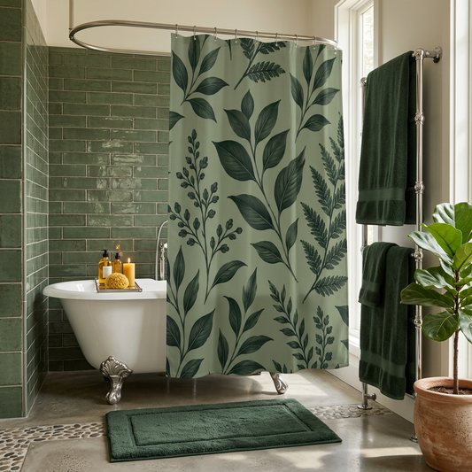 Botanical Green Leaf Shower Curtain