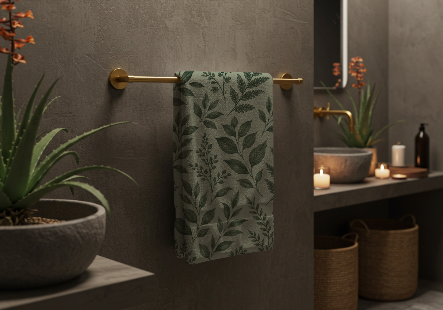 Botanical Green Leaf Bath & Beach Towel