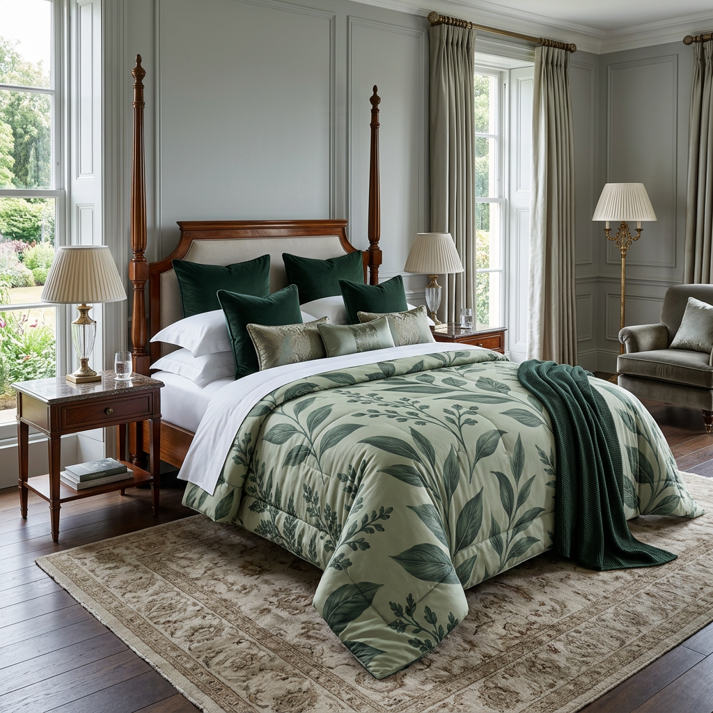 Botanical Green Leaf Comforter — Calming Nature Bedroom Duvet