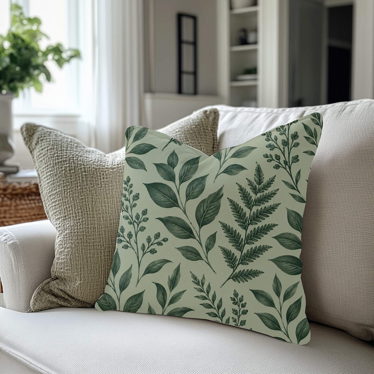 Botanical Green Leaf Throw Pillow – Decorative Cushion