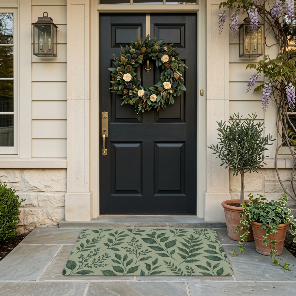 Botanical Green Leaf Polyester Welcome Mat