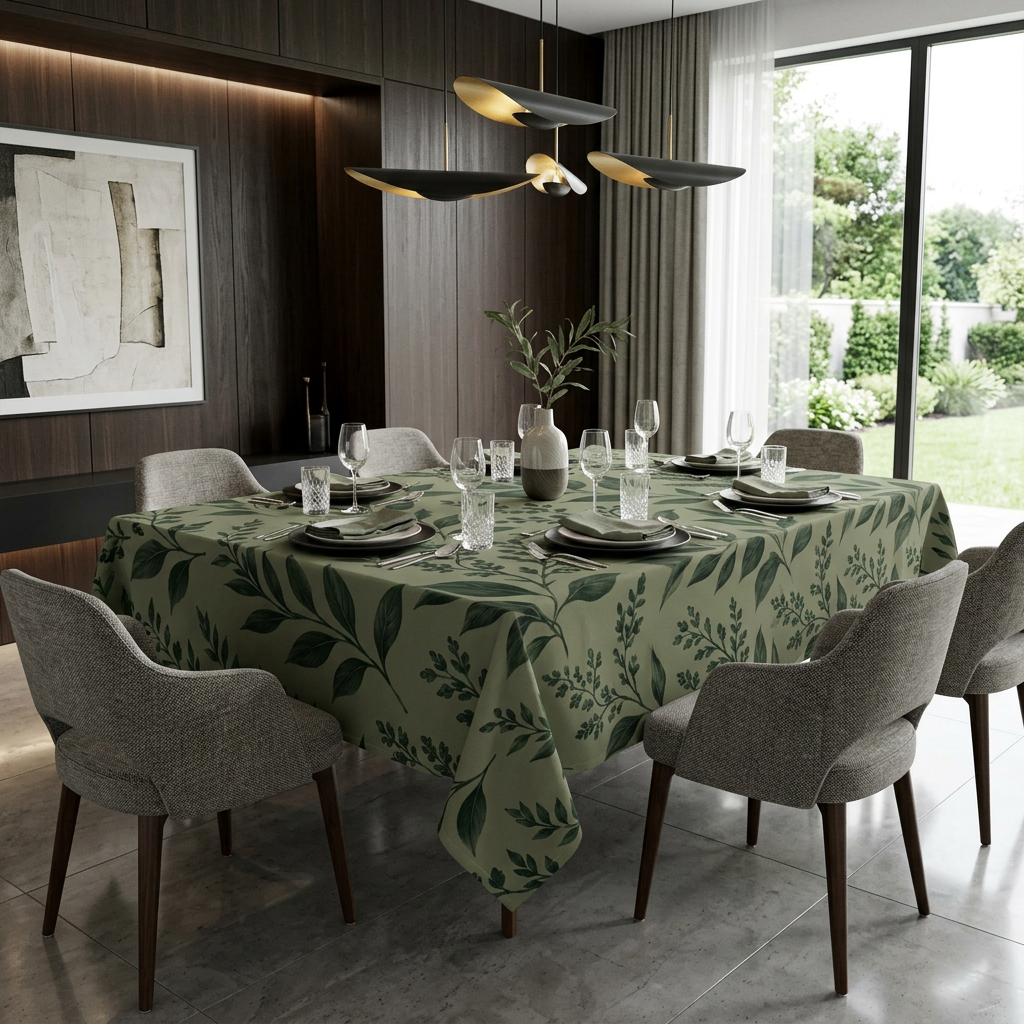 Botanical Green Leaf Tablecloth – for Dining & Seasonal Decor