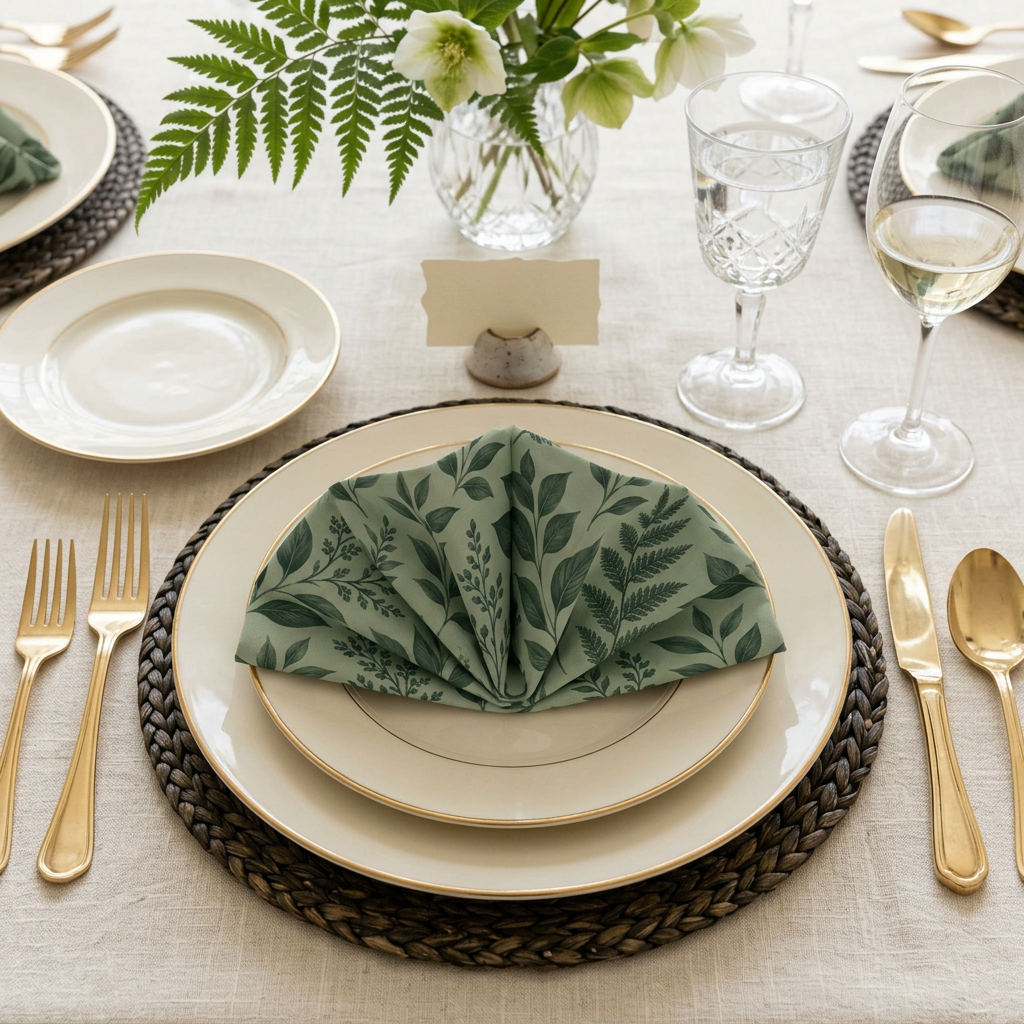 Green Botanical Leaf Napkins (Set of 4)