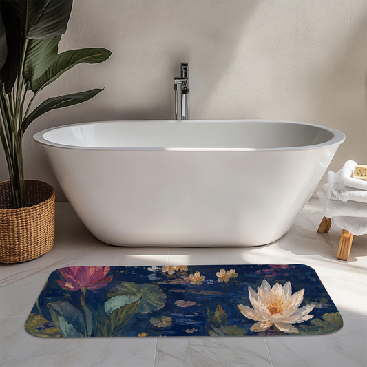 Dark Blue Lotus Pond Bath Mat