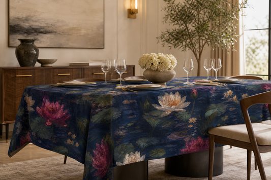 Dark Blue Lotus Pond -  Botanical Table Linen