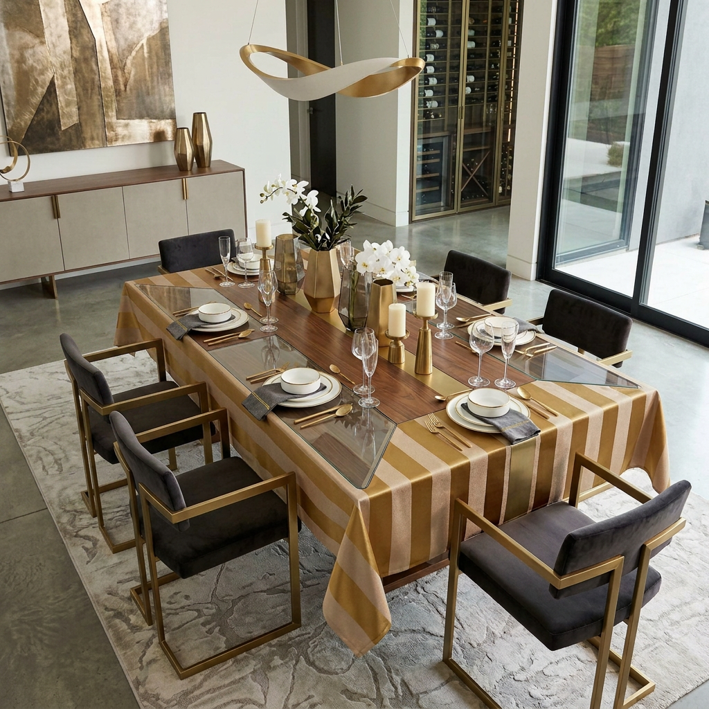 Golden Horizon Tablecloth — Elegant Metallic Dining Table Linen