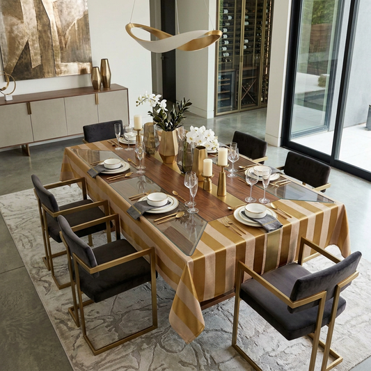 Golden Horizon Tablecloth — Elegant Metallic Dining Table Linen