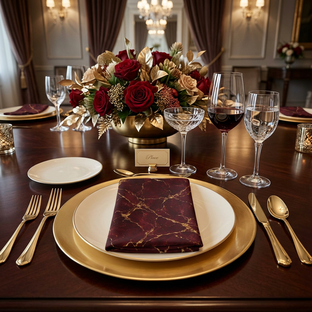Bordeaux Gold Napkin Set (4) — Luxe Dinner Party Cloth Napkins