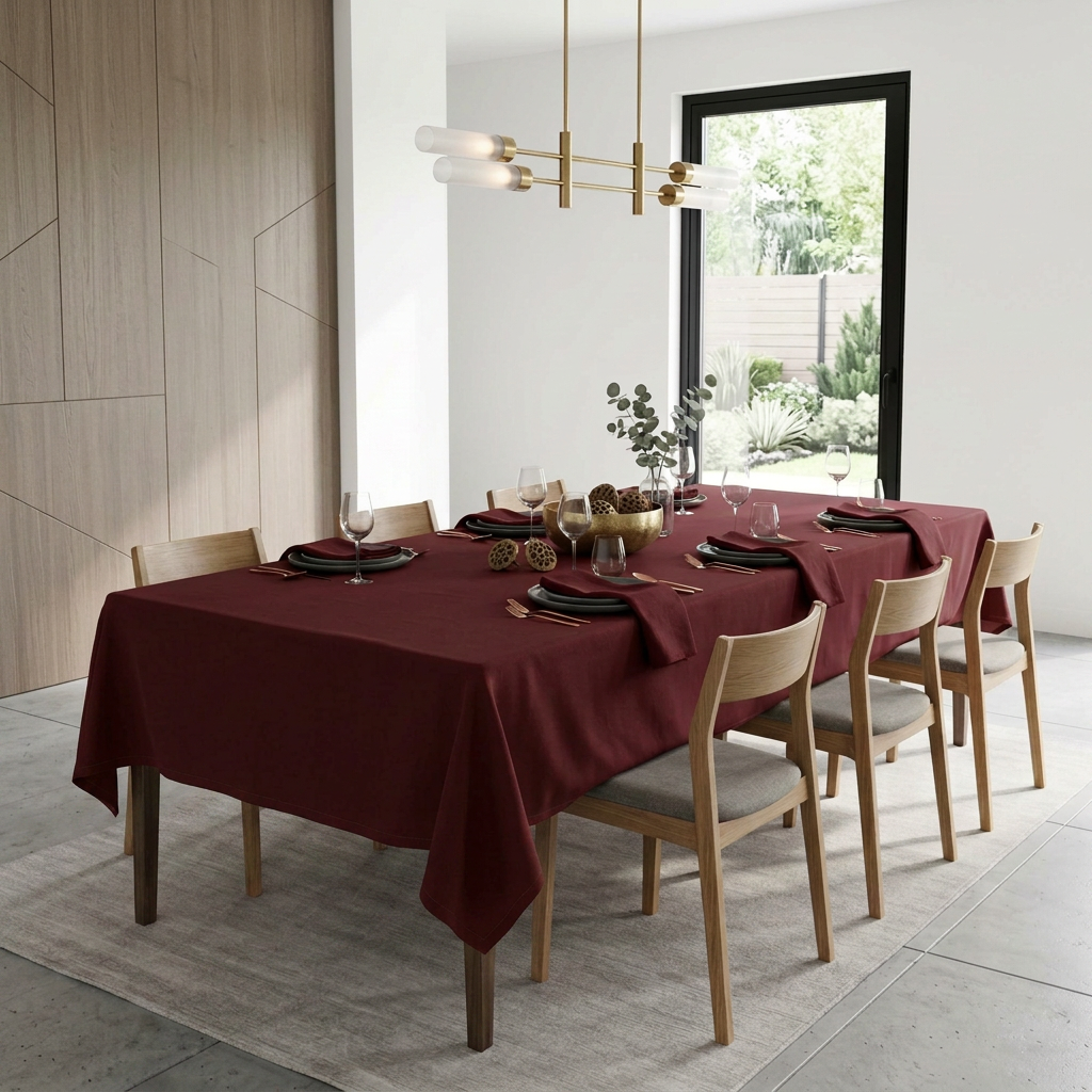Burgundy Solid Tablecloth — Elegant Wine-Colored Dining Linen for Holidays & Everyday