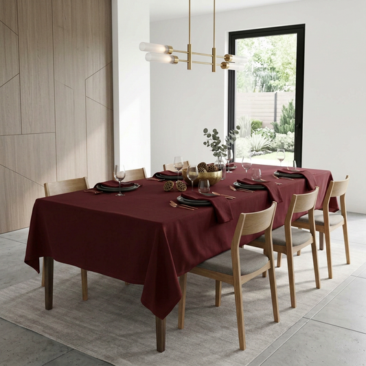 Burgundy Solid Tablecloth — Elegant Wine-Colored Dining Linen for Holidays & Everyday