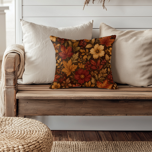 Rustic Fall Throw Pillow — Warm Fall Leaves Decorative Cushion
