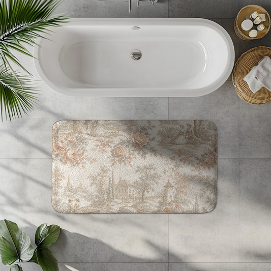 Château Rosé Bath Mat — Soft Floral Chateau Bathroom Rug
