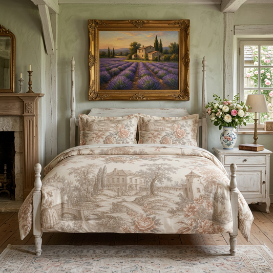 Château Rosé Comforter — Neutral Floral Cottage Bedding