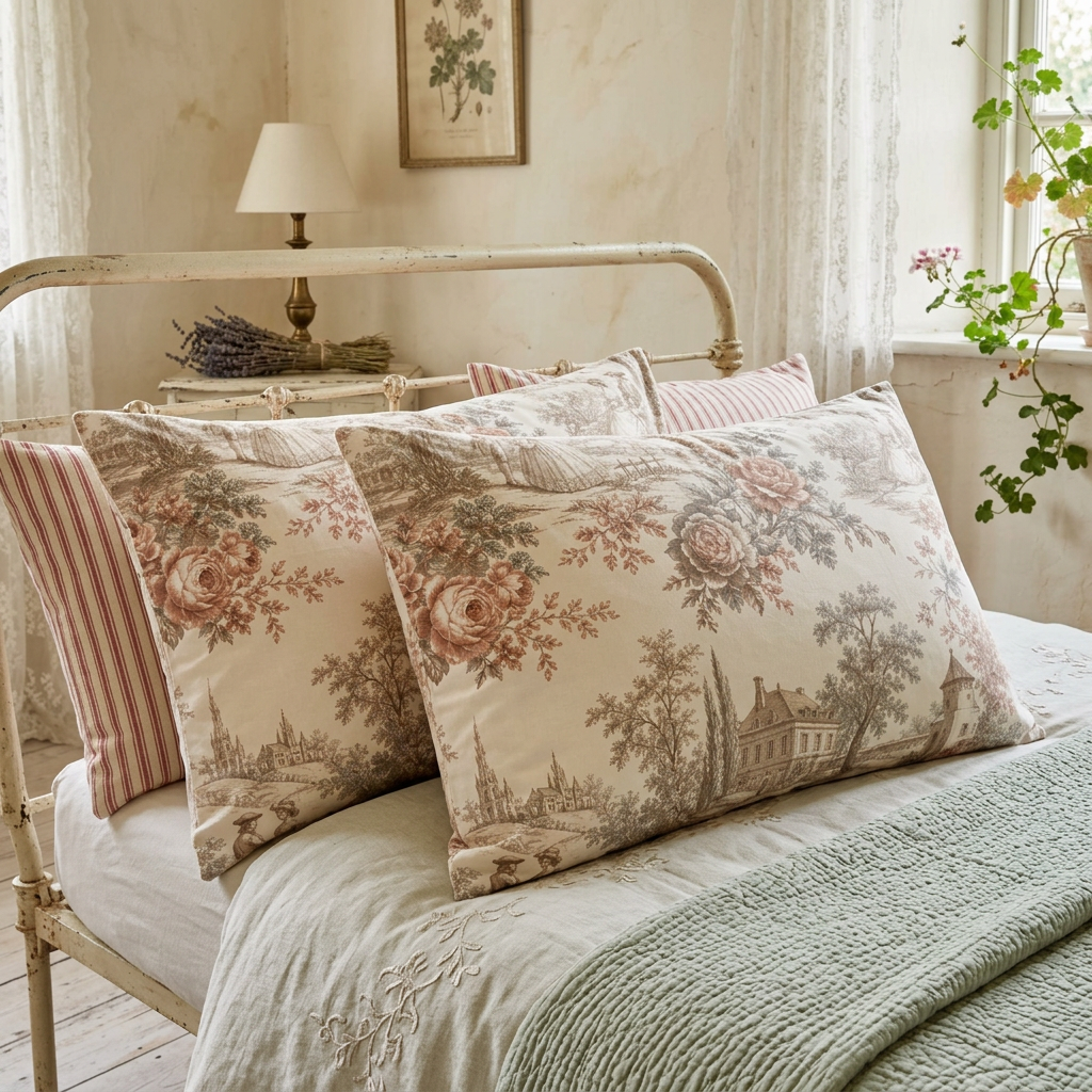 Château Rosé Pillowcase — Vintage Cottage Microfiber Pillow Cover