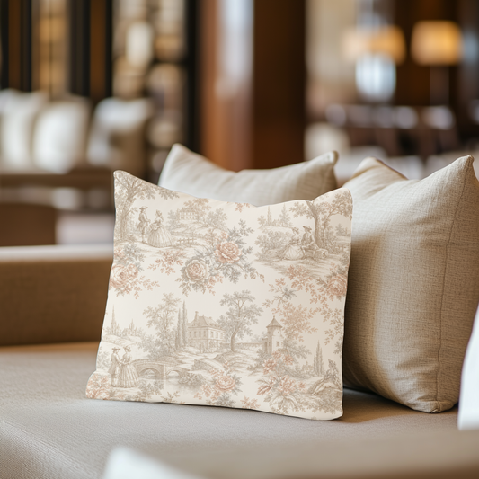 Château Rosé Decorative Pillow — Pastel Floral Cottage Throw Pillow