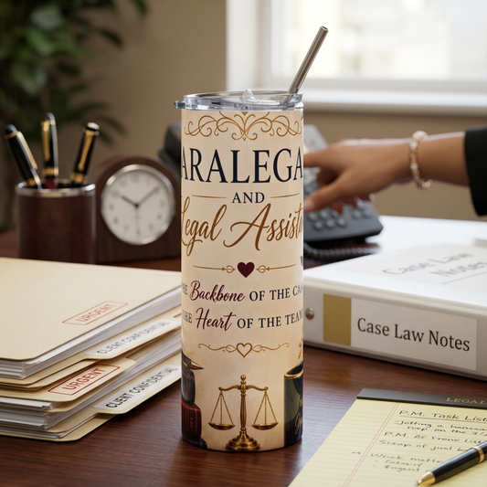 Attorney Paralegal & Legal Assistant 20oz Stainless Steel Tumbler — ‘Backbone of the Case, Heart of the Team’ Gift